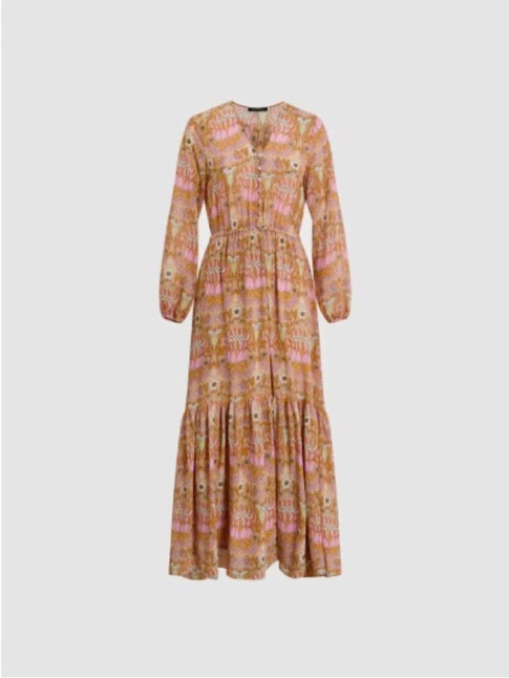 MELANIE LYNE V neck pink and orange floral maxi 16
